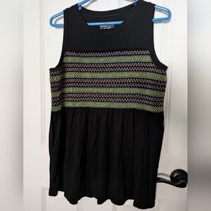 Torrid Black Embroidered Top with Multicolor Smocked Bodice